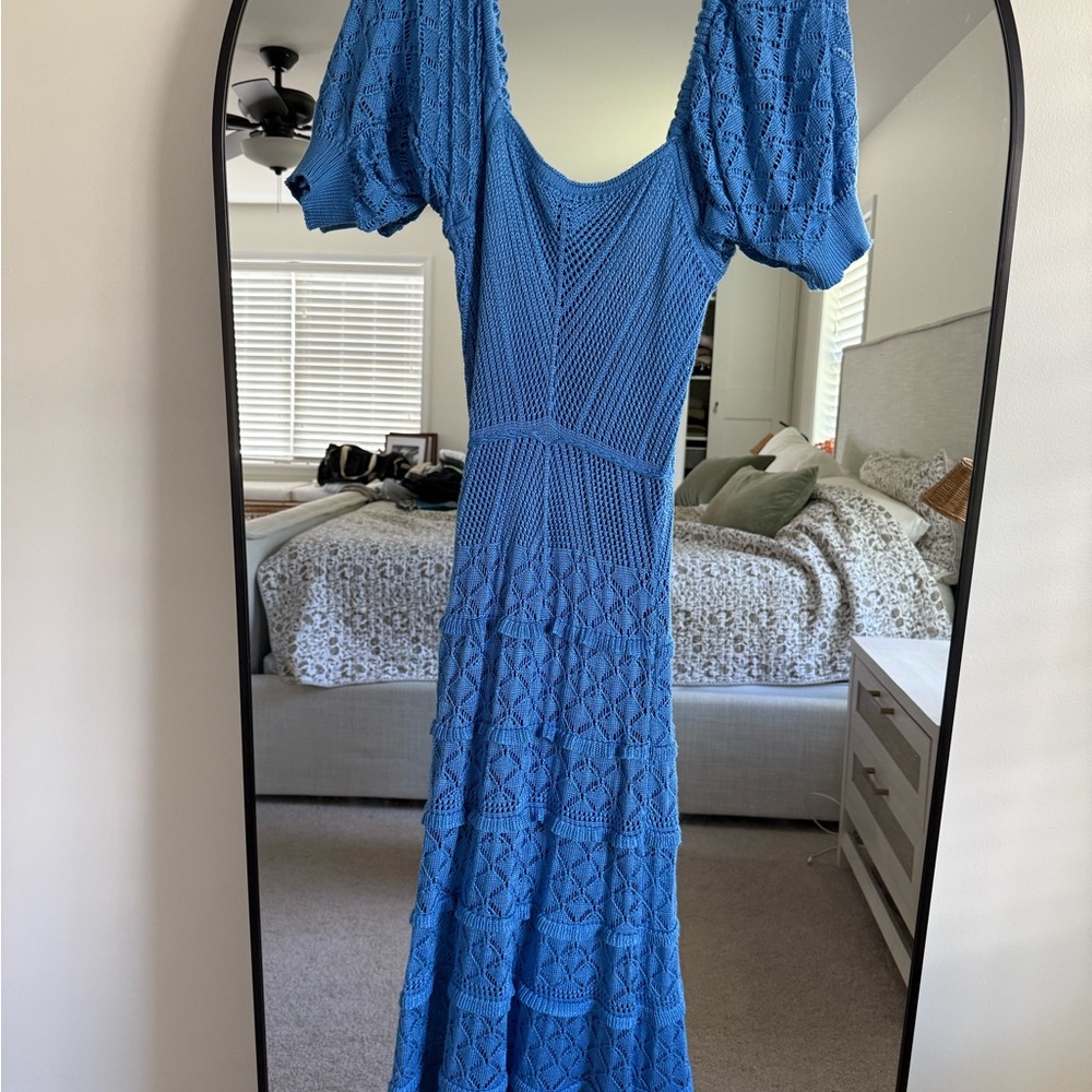Aqua Blue Crochet Midi Dress